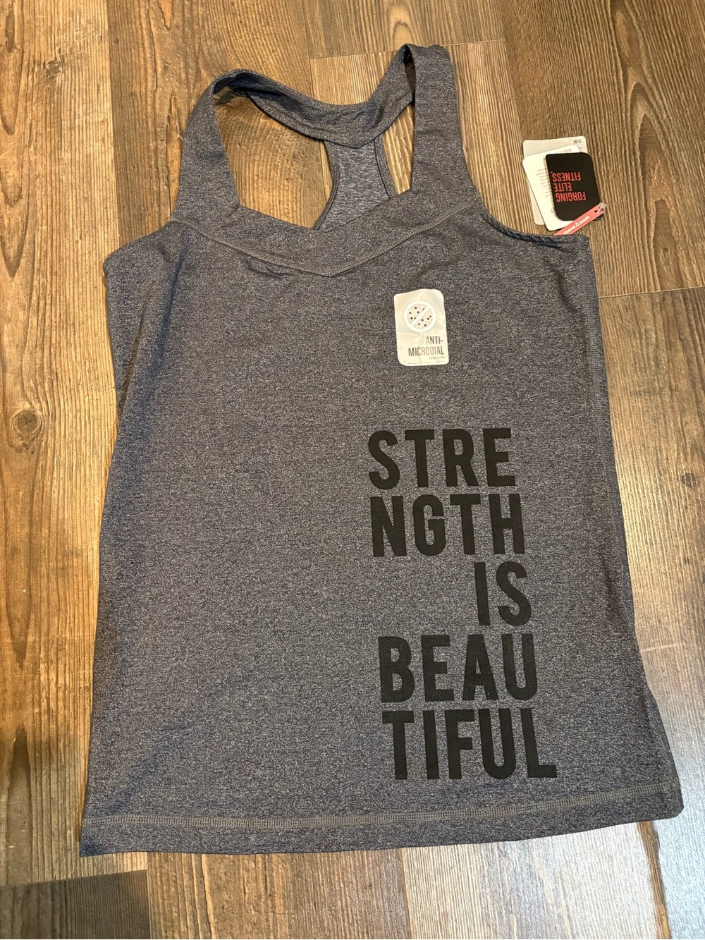 Reebok CrossFit Heather Gray Racerback Tank  'Strength Is Beautiful' large NWT